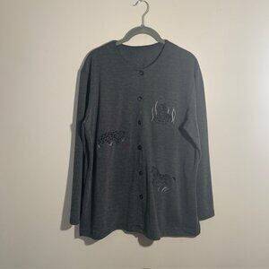 Vintage Southern Lady Grannycore Embroidered Animal Zebra Cheetah Top - Size L